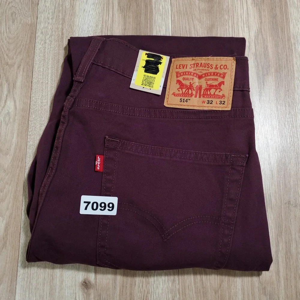 Levis 514 Straight Fit Mens 32x32 Purple Burgundy Stretch Twill Pants NWT